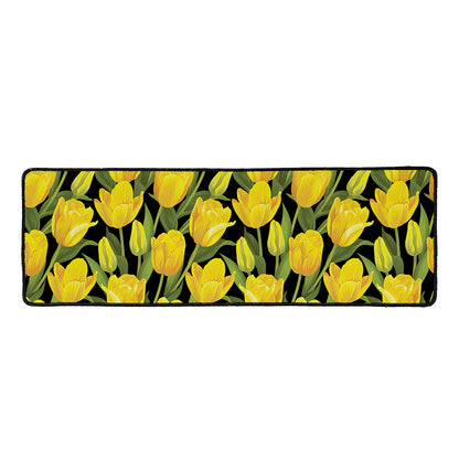 Yellow Tulip Pattern Print Long Kitchen Mat