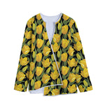 Yellow Tulip Pattern Print Long Sleeve Short Coat