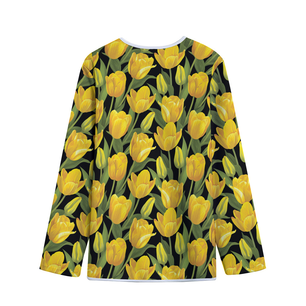 Yellow Tulip Pattern Print Long Sleeve Short Coat