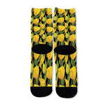 Yellow Tulip Pattern Print Long Socks