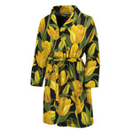 Yellow Tulip Pattern Print Men's Bathrobe