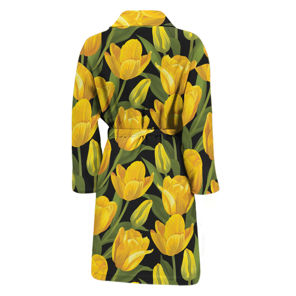 Yellow Tulip Pattern Print Men's Bathrobe