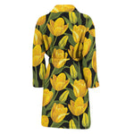Yellow Tulip Pattern Print Men's Bathrobe