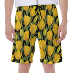 Yellow Tulip Pattern Print Men's Beach Shorts