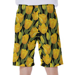 Yellow Tulip Pattern Print Men's Beach Shorts