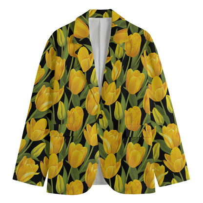 Yellow Tulip Pattern Print Men's Blazer