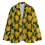 Yellow Tulip Pattern Print Men's Blazer