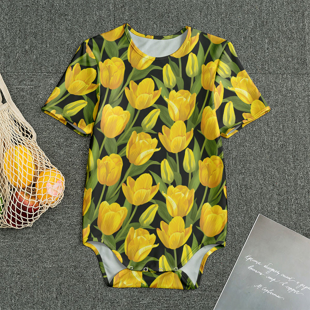 Yellow Tulip Pattern Print Men's Bodysuit