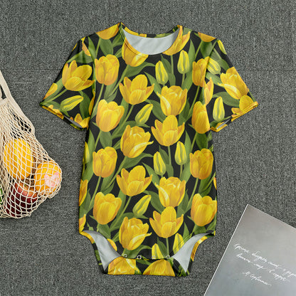 Yellow Tulip Pattern Print Men's Bodysuit