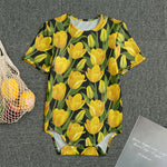 Yellow Tulip Pattern Print Men's Bodysuit
