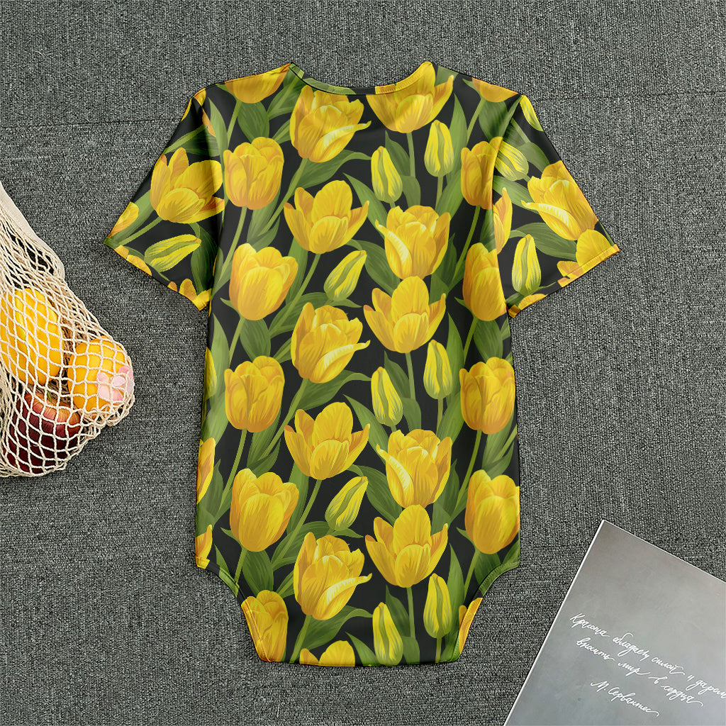 Yellow Tulip Pattern Print Men's Bodysuit