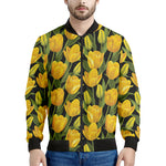 Yellow Tulip Pattern Print Men's Bomber Jacket