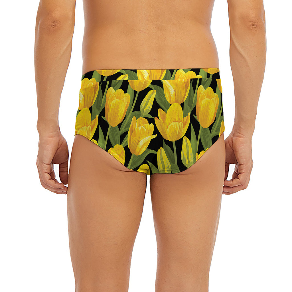 Yellow Tulip Pattern Print Men's Briefs
