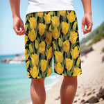 Yellow Tulip Pattern Print Men's Cargo Shorts