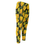 Yellow Tulip Pattern Print Men's Compression Pants