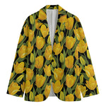 Yellow Tulip Pattern Print Men's Cotton Blazer