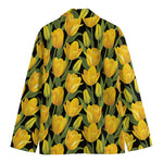 Yellow Tulip Pattern Print Men's Cotton Blazer