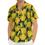 Yellow Tulip Pattern Print Men's Deep V-Neck Shirt