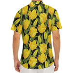 Yellow Tulip Pattern Print Men's Deep V-Neck Shirt