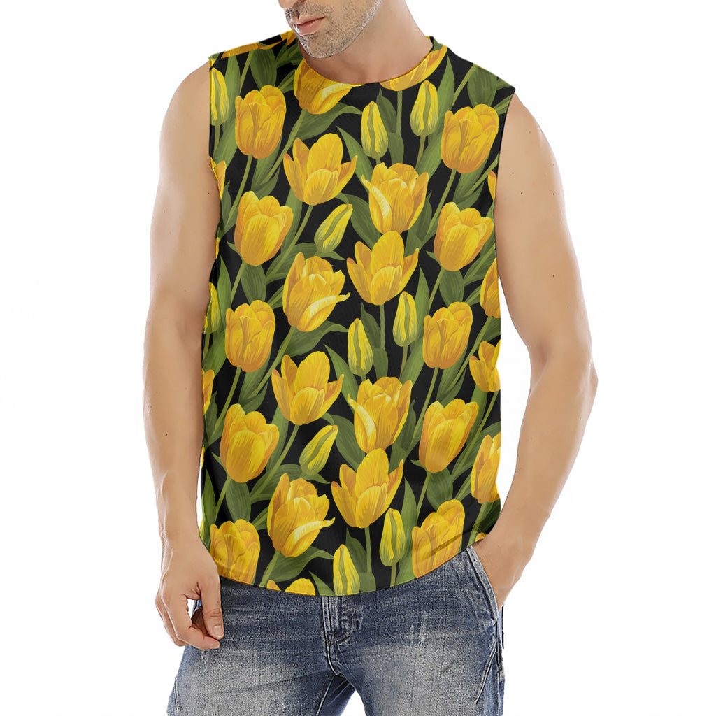 Yellow Tulip Pattern Print Men's Fitness Tank Top