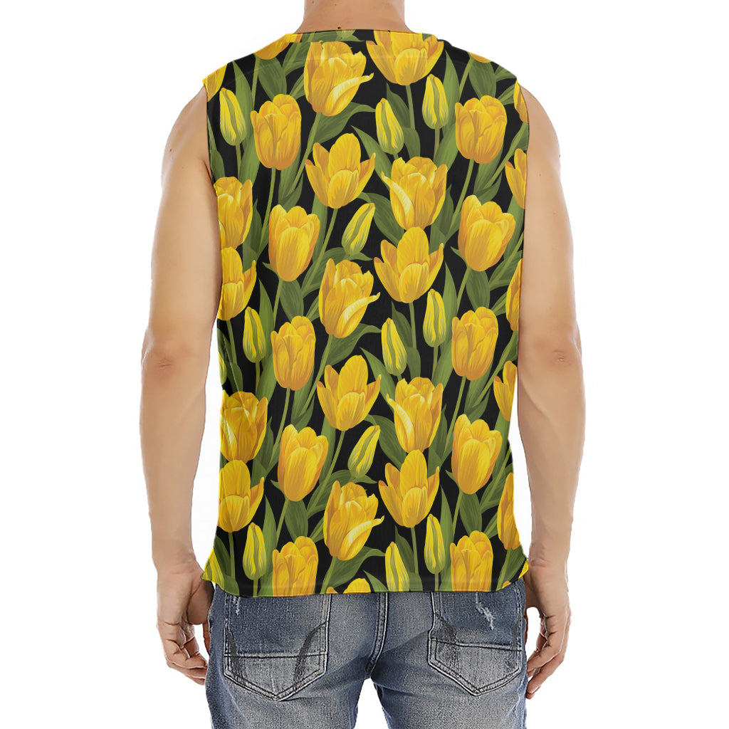 Yellow Tulip Pattern Print Men's Fitness Tank Top
