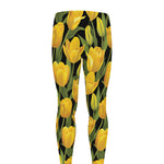 Yellow Tulip Pattern Print Men's leggings