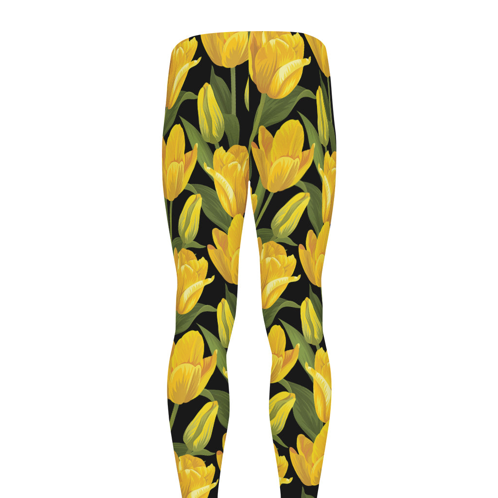 Yellow Tulip Pattern Print Men's leggings
