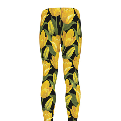Yellow Tulip Pattern Print Men's leggings