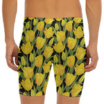 Yellow Tulip Pattern Print Men's Long Boxer Briefs