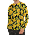Yellow Tulip Pattern Print Men's Long Sleeve Rash Guard