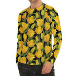 Yellow Tulip Pattern Print Men's Long Sleeve Rash Guard