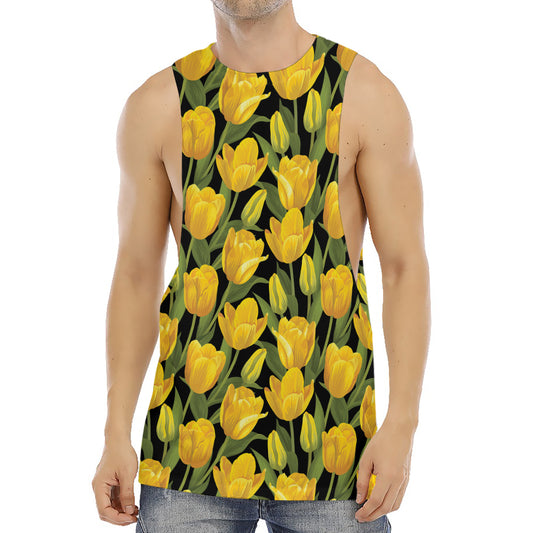 Yellow Tulip Pattern Print Men's Muscle Tank Top