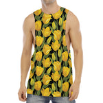 Yellow Tulip Pattern Print Men's Muscle Tank Top