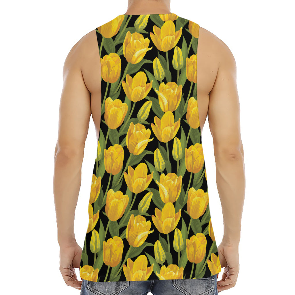 Yellow Tulip Pattern Print Men's Muscle Tank Top