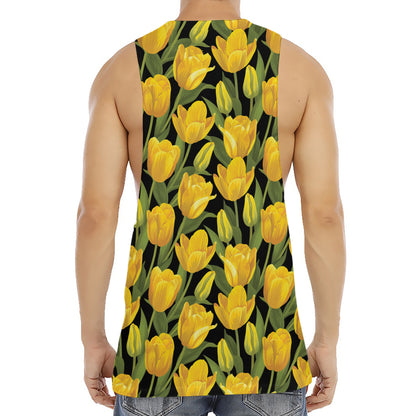 Yellow Tulip Pattern Print Men's Muscle Tank Top