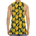 Yellow Tulip Pattern Print Men's Muscle Tank Top