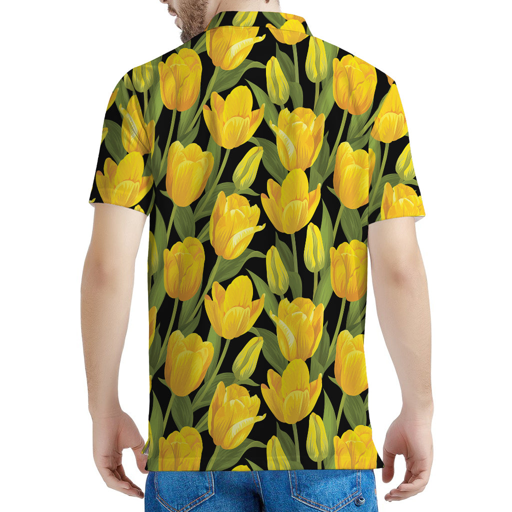 Yellow Tulip Pattern Print Men's Polo Shirt