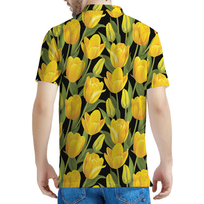 Yellow Tulip Pattern Print Men's Polo Shirt