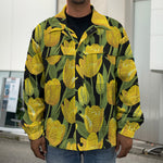 Yellow Tulip Pattern Print Men's Shirt Jacket