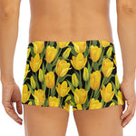 Yellow Tulip Pattern Print Men's Short Boxer Briefs