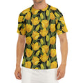 Yellow Tulip Pattern Print Men's Short Sleeve Rash Guard