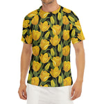 Yellow Tulip Pattern Print Men's Short Sleeve Rash Guard