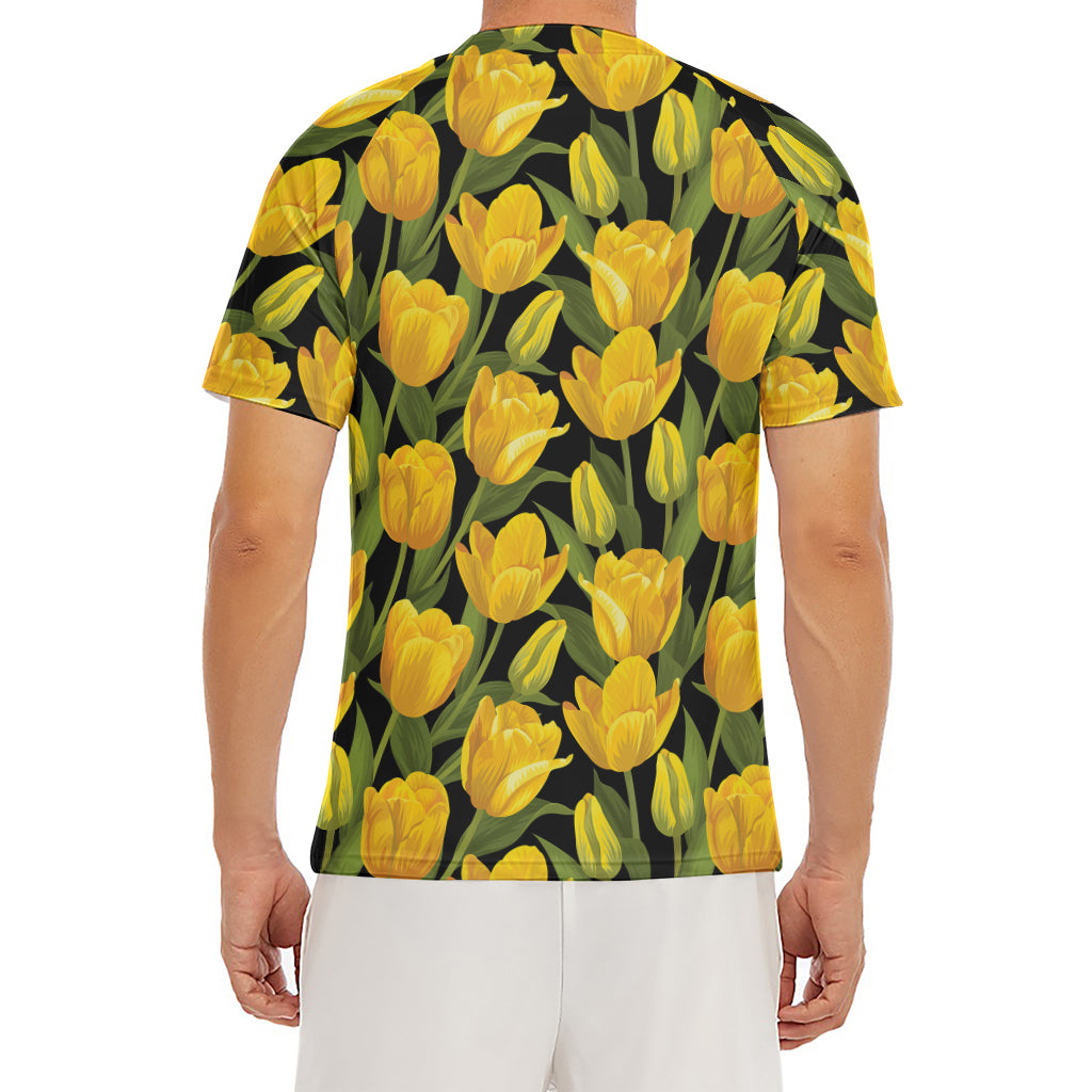 Yellow Tulip Pattern Print Men's Short Sleeve Rash Guard
