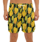 Yellow Tulip Pattern Print Men's Split Running Shorts