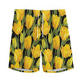Yellow Tulip Pattern Print Men's Athletic Shorts