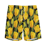 Yellow Tulip Pattern Print Men's Sports Shorts