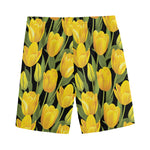 Yellow Tulip Pattern Print Men's Sports Shorts