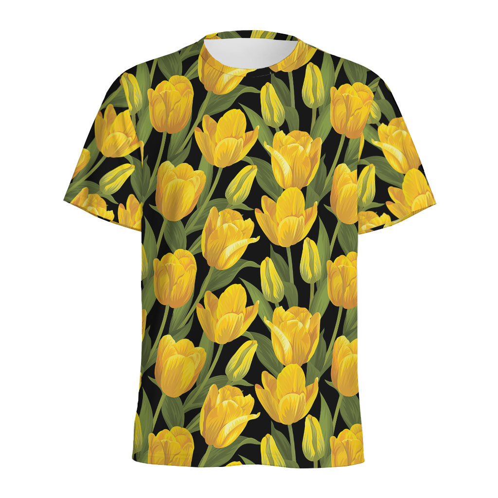 Yellow Tulip Pattern Print Men's Sports T-Shirt