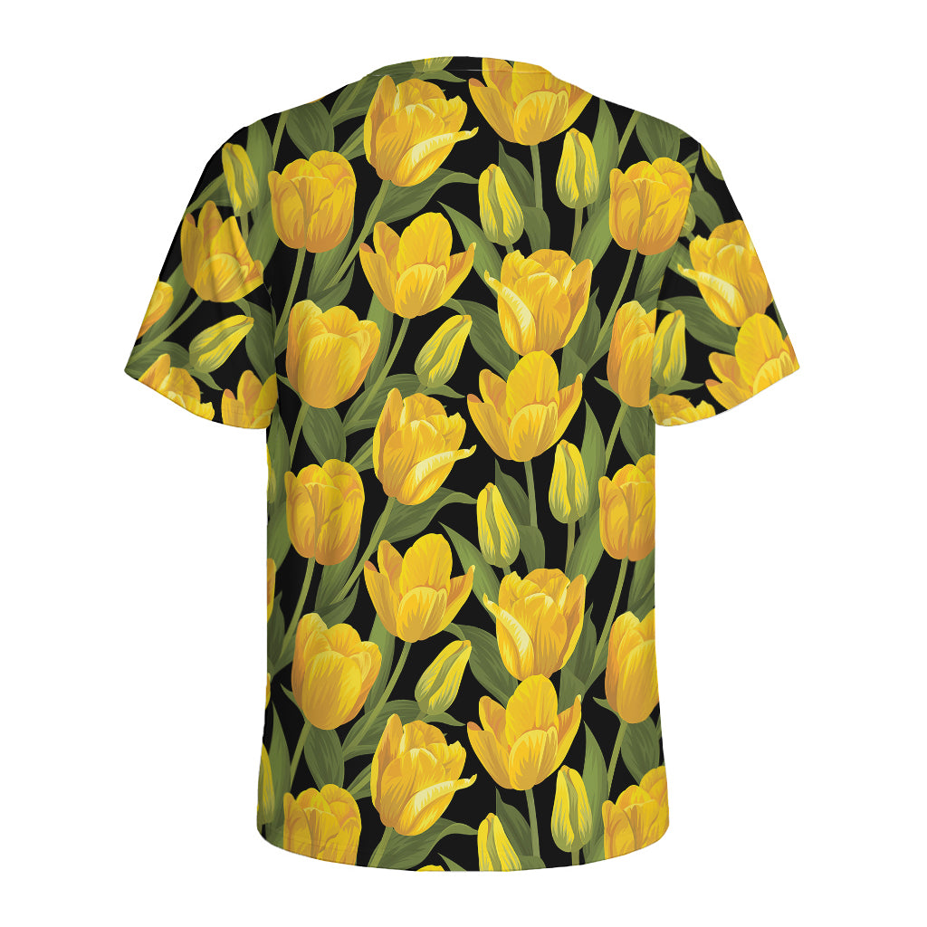 Yellow Tulip Pattern Print Men's Sports T-Shirt