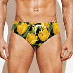 Yellow Tulip Pattern Print Men's Swim Briefs